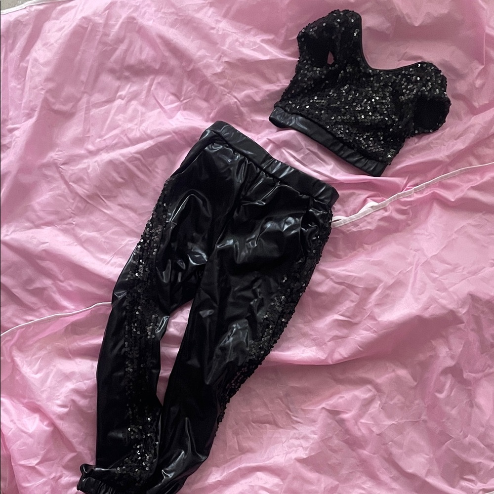 Black Sequin Crop Top and Pants Kids Dance Costume